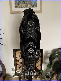 Very Rare ZARA MAN Black Embroidered Sequin Velvet Bomber Jacket Size L Mens
