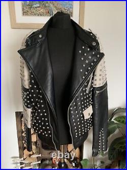 Very Rare ZARA MAN Studded Faux Leather Bomber Jacket Coat Biker Size L Mens