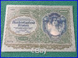 Very rare, AUSTRIA, Large note, 100.000 Kronen, 1922. PW83