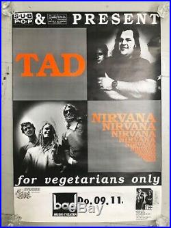 Very rare NIRVANA & TAD poster. Germany 1989 LARGE 22 x 30 ORIGINAL Cobain