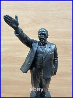 Very rare and large STATUE Lenin on a wooden stand BIG metal ORIGINAL 7.675 kg