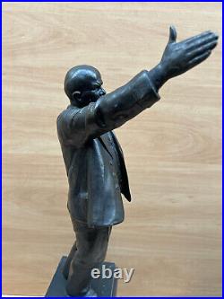 Very rare and large STATUE Lenin on a wooden stand BIG metal ORIGINAL 7.675 kg