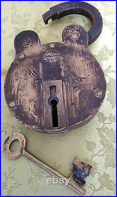 Very rare, antique padlock of brass, very large, heavy and atmospheric 47oz