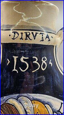 Very rare, incredible antique LARGE Deruta pottery majolica flask / jug