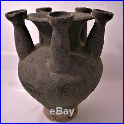 Very rare large Sawankhalok ceramic black glazed vase, 14-15th c. Thailand 12.5 in