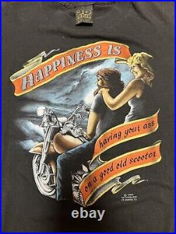 Vintage 3D Emblem Harley Davison, Happiness Is Shirt, 80s, Size L, VERY RARE