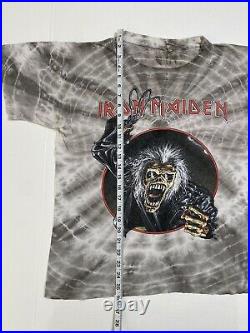 Vintage 90s IRON MAIDEN NO PRAYER 1990 TOUR T Shirt Tie Dye Very Rare Single USA