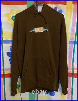 Vintage 90s Stereo Skateboarding Logo Brown Pullover Hoodie Size Large Very Rare