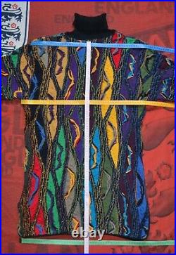 Vintage COOGI Multicolor Turtleneck Knit Mens Sweater Size L Very Rare Retro