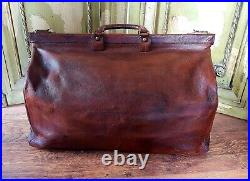 Vintage Gladstone Leather case bag Circa 1920s. Very Large Rare. Double Handle
