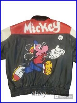Vintage Mickey Mouse Baseball Leather Jacket Mens Size Large Very Rare 1990s