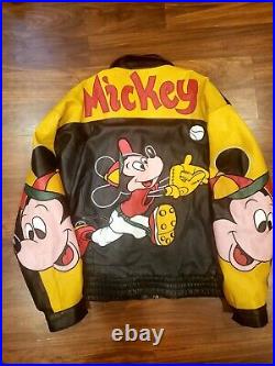 Vintage Mickey Mouse Leather Jacket Size Large Classic Very Rare Sample 1990s