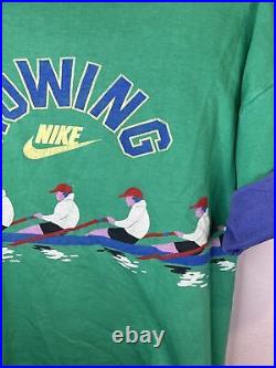 Vintage NIKE 80's T-shirt Rowing Very Rare MADE IN ITALY Large Blue Tag OG
