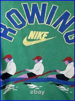 Vintage NIKE 80's T-shirt Rowing Very Rare MADE IN ITALY Large Blue Tag OG
