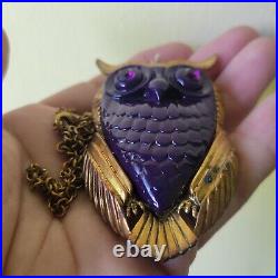 Vintage Purple Bakelite OWL Necklace Large Pendant VERY RARE GORGEOUS