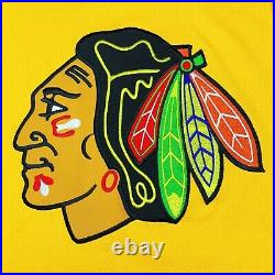 Vtg Very Rare NHL Chicago Blackhawks Gold Starter Hockey Jersey. Mens Large