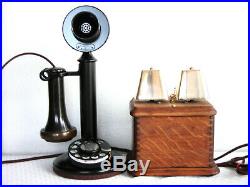 Western Electric Dial Candlestick & Very Large Rare Cow Bells Antique Telephone