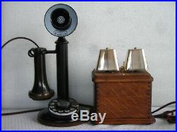 Western Electric Dial Candlestick & Very Large Rare Cow Bells Antique Telephone