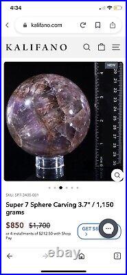 XL Super 7 Chevron Amethyst RARE Very Large Crystal Sphere with Stand