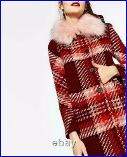 Zara VERY RARE WOOL Pink Red Tartan Checked Coat Fur Bloggers 7690/639 LARGE L